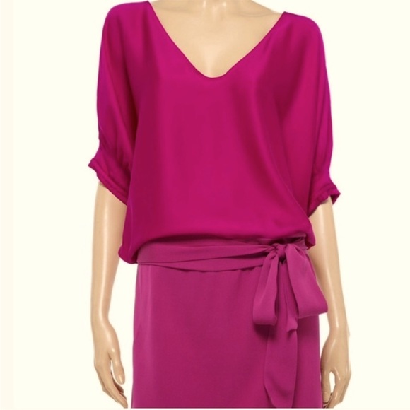 DVF Diane Von Furstenberg Edna Dress Silk Mini Dolman Sleeve V Neckline Size 12 - Picture 2 of 11